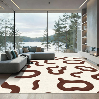 Cream Brown Abstract Blobs Rug
