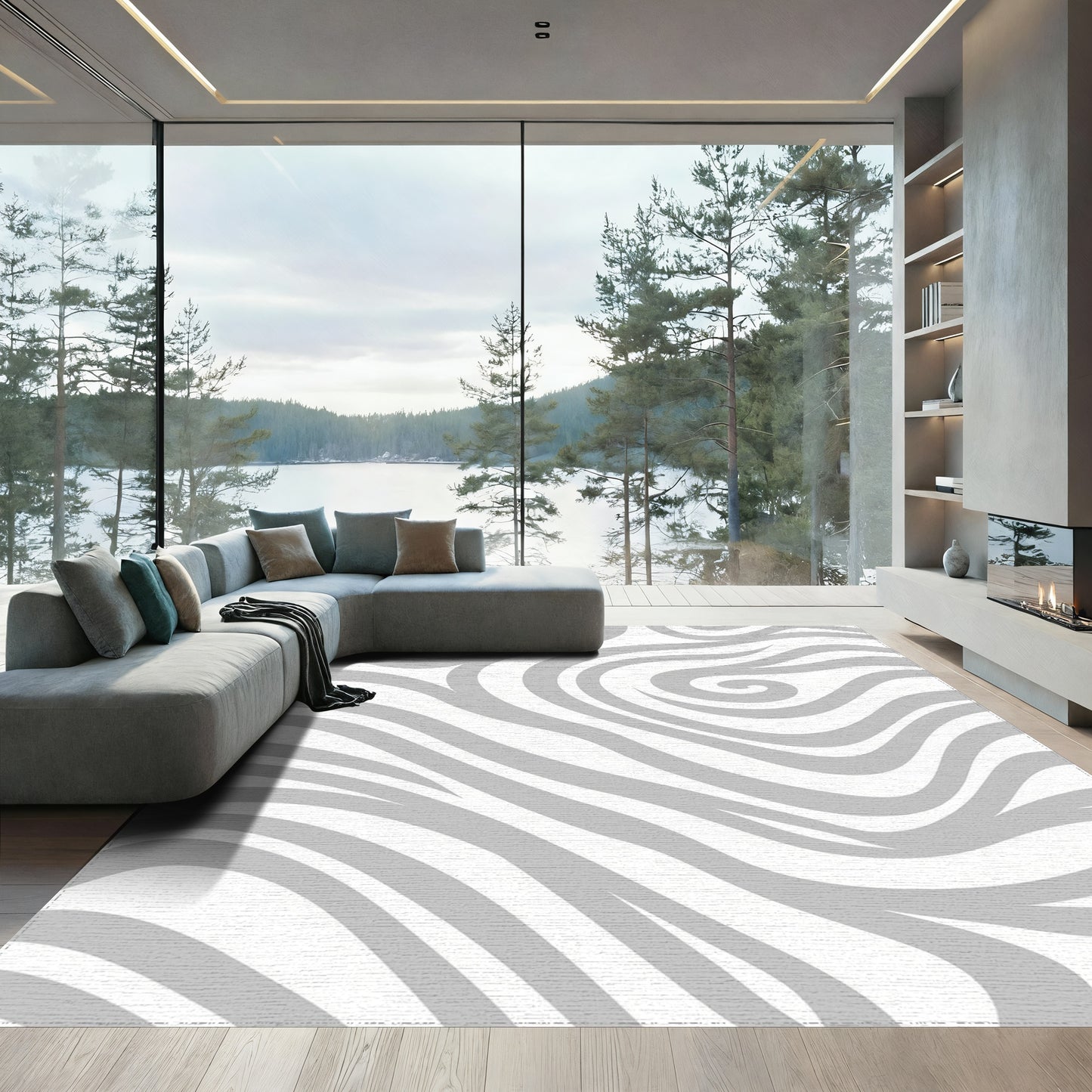 Gray Swirl Wave Curl Rug