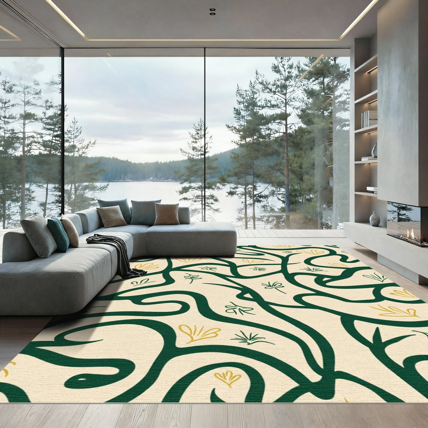 Emerald Swirl Botanical Abstract Rug