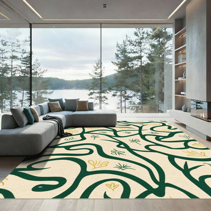 Emerald Swirl Botanical Abstract Rug
