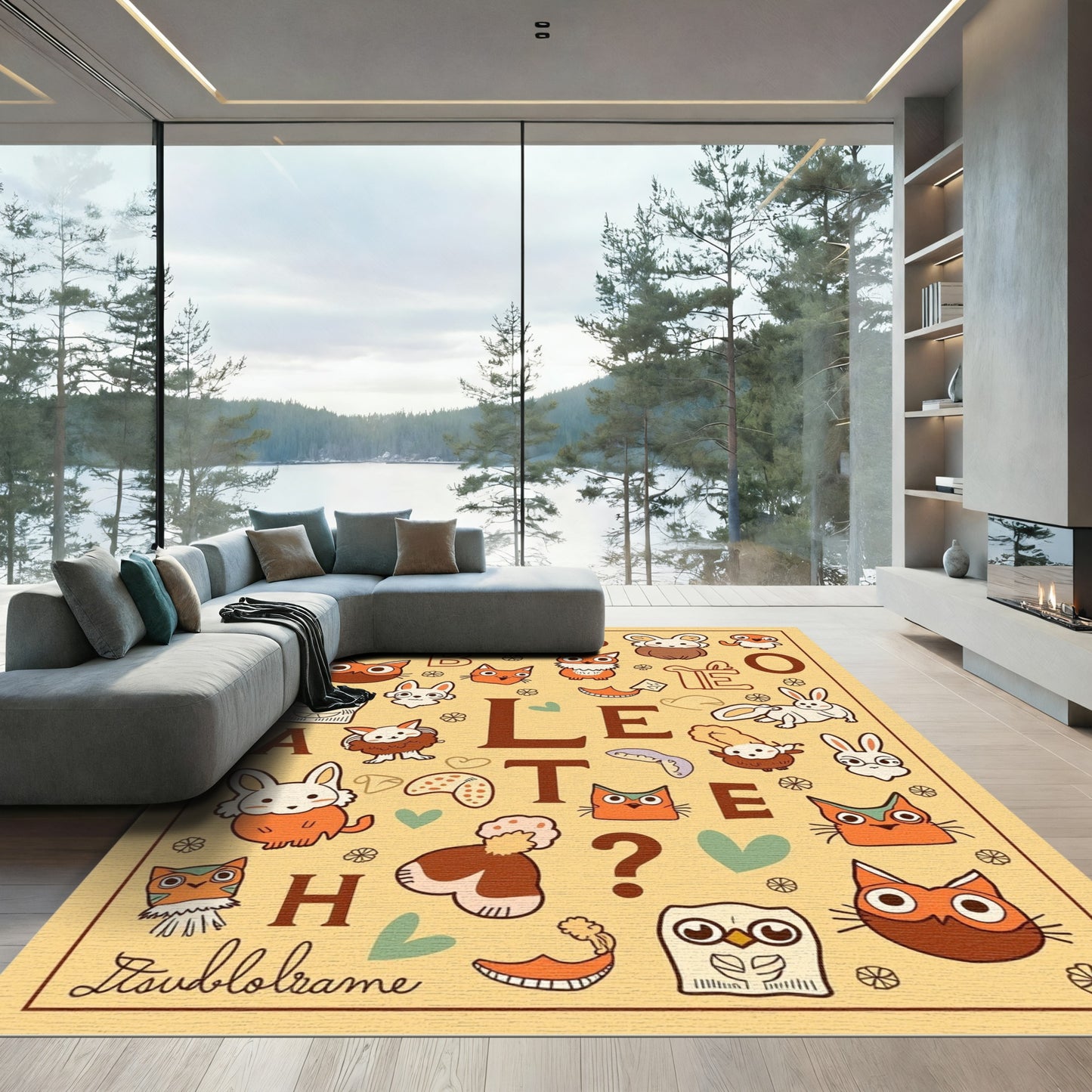 Whimsical Animal Alphabet Collage Rug
