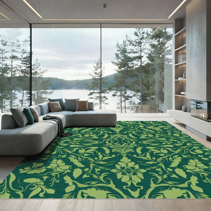 Deep Emerald Damask Floral Scroll Rug