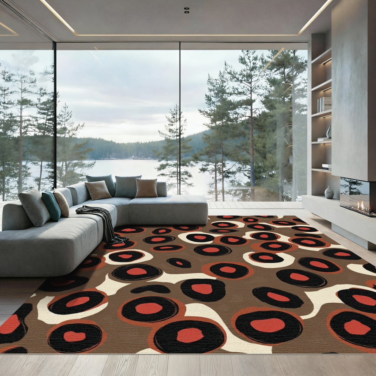 Abstract Red Black Brown Ovals Rug