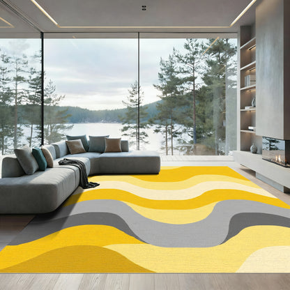 Golden Gray Abstract Wave Rug