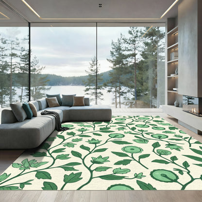 Green Botanical Vine Floral Rug