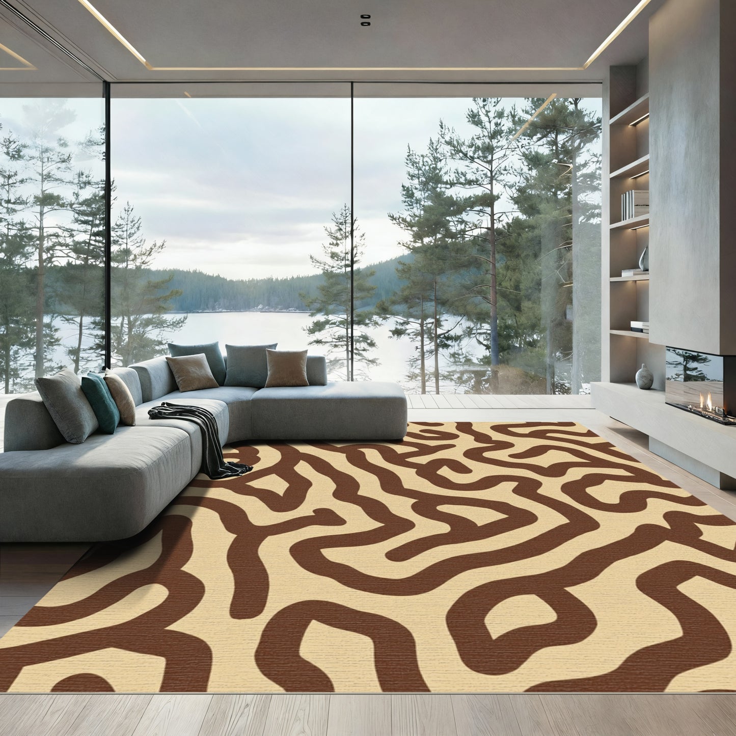 Organic Brown Labyrinth Contour Rug
