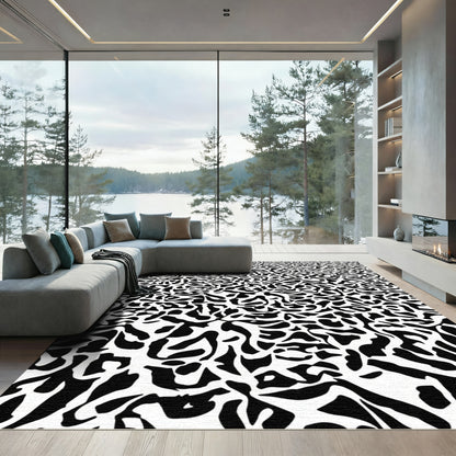 Asymmetrical Black White Organic Flow Rug