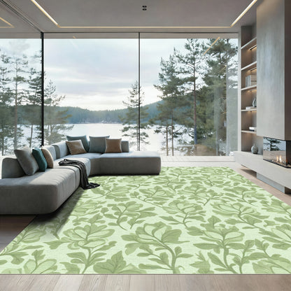 Pale Green Floral Botanical Garden Rug