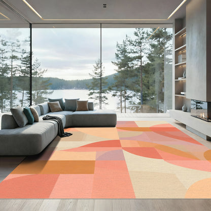 Coral Peach Geometric Abstract Overlay Rug