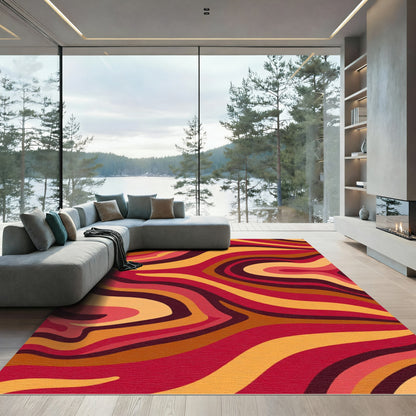 Groovy Swirl Red Orange Abstract Rug