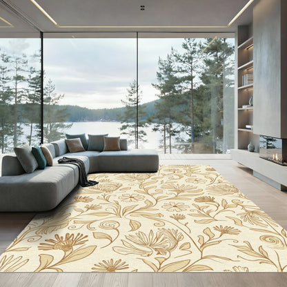 Vintage Tan Floral Vine Arrangement Rug