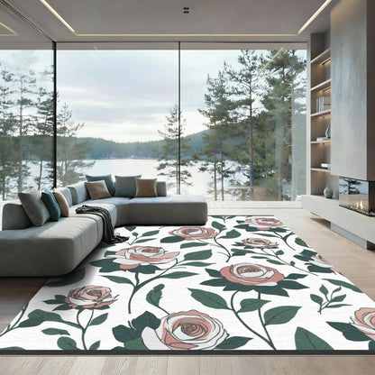 Pink White Rose Floral Arrangement Rug