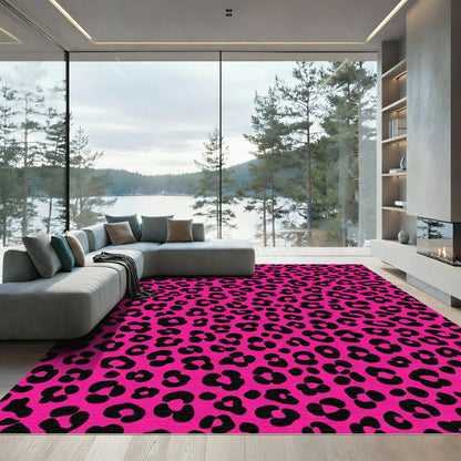 Hot Pink Black Leopard Spots Rug