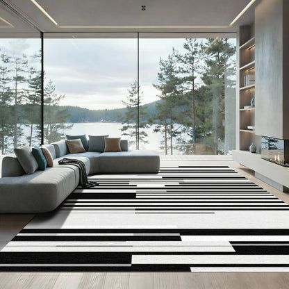 Monochromatic Black White Glitch Stripes Rug