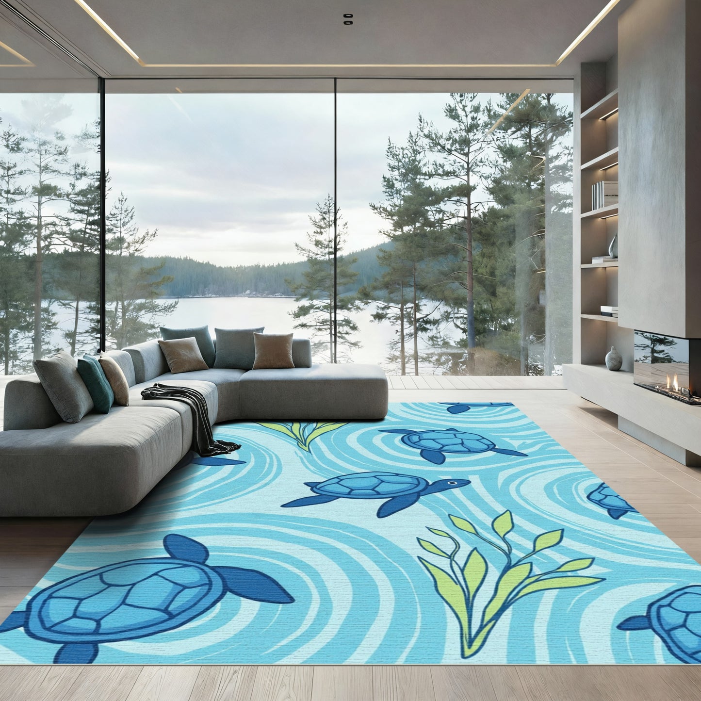 Blue Sea Turtles Aquatic Swirl Rug