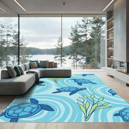 Blue Sea Turtles Aquatic Swirl Rug