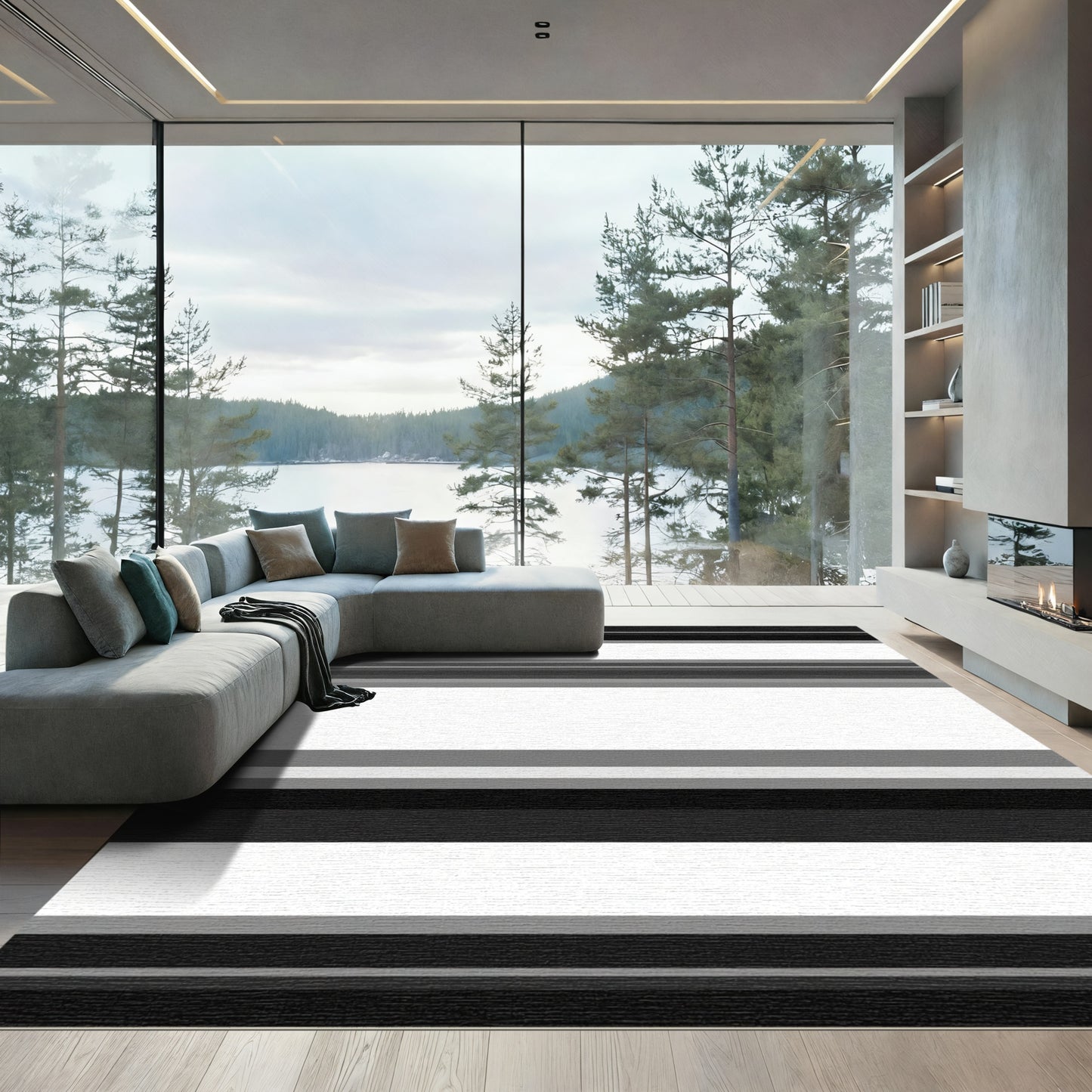 Monochromatic Striped Horizontal Lines Rug