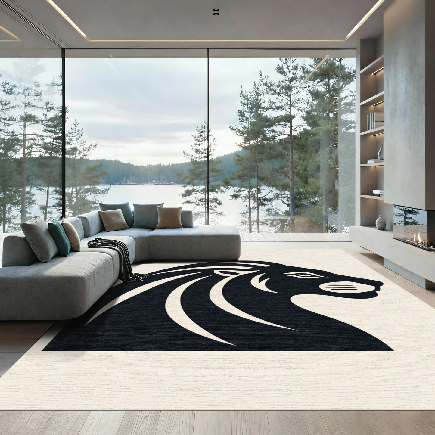 Bold Black Lion Profile Rug