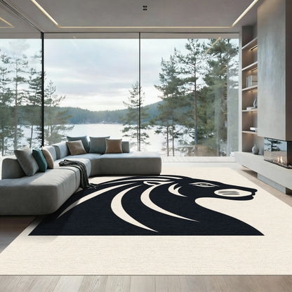 Bold Black Lion Profile Rug