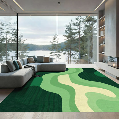Green Layered Curve Organic Flow Rug
