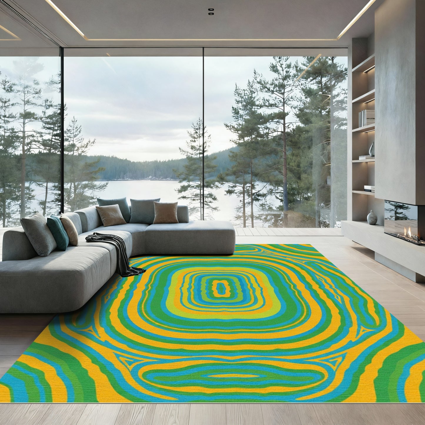 Abstract Swirls Blue Green Yellow Rug