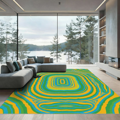 Abstract Swirls Blue Green Yellow Rug