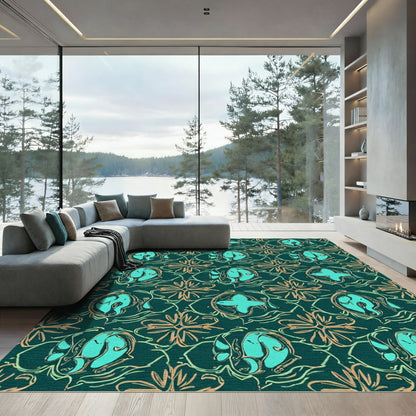 Teal Ocean Life Swirls Rug
