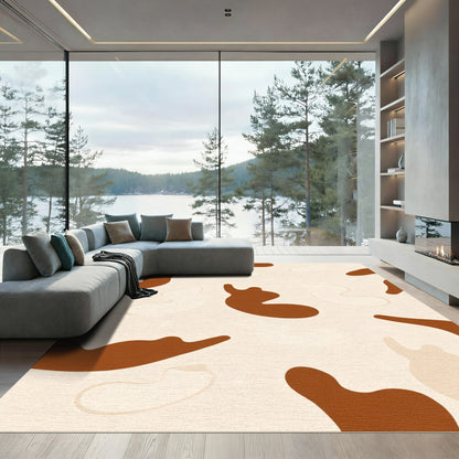 Abstract Brown White Organic Shapes Rug