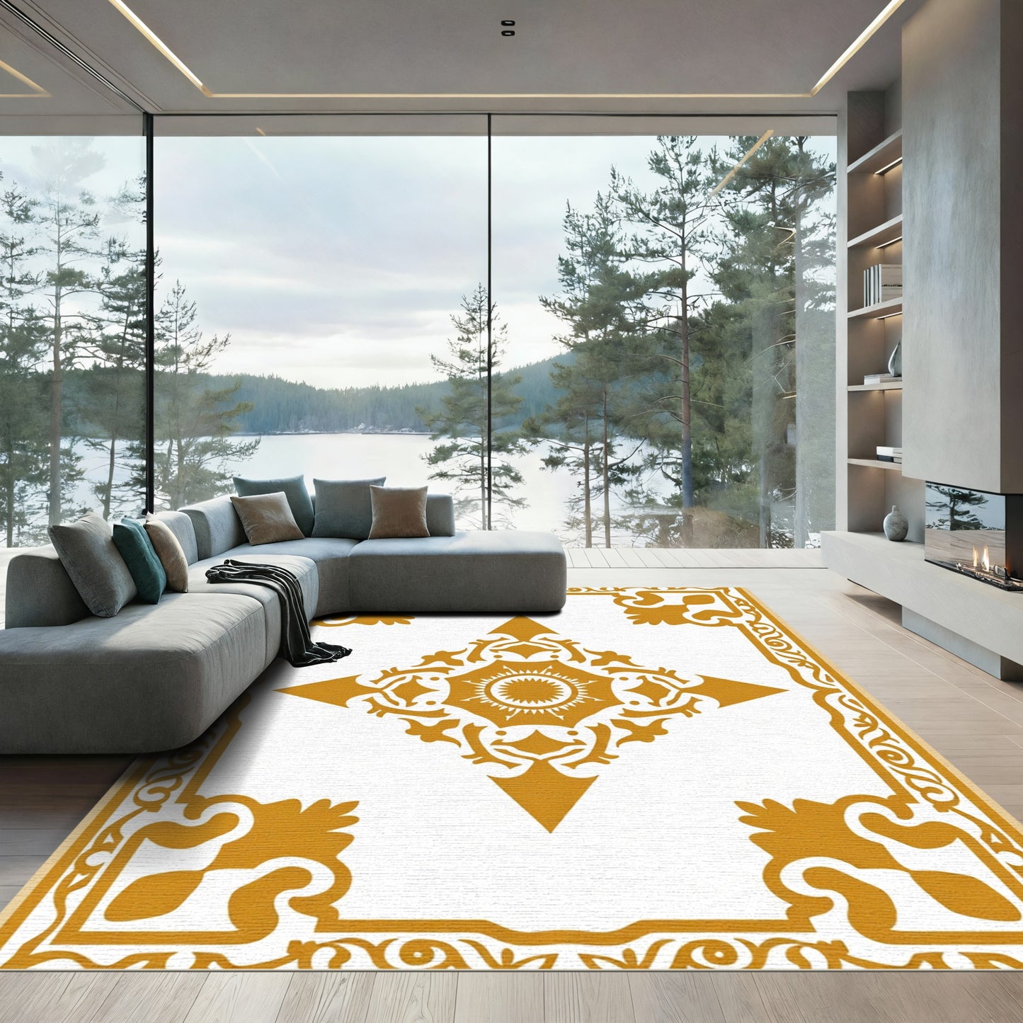 Golden Sun Medallion Border Rug