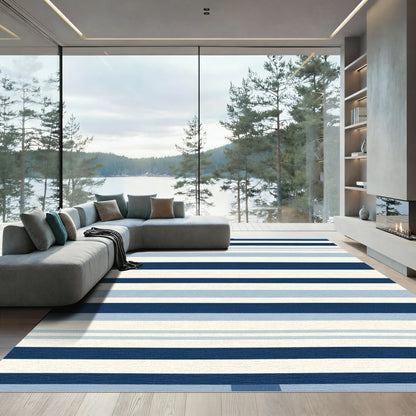 Navy Cream Striped Polka Dot Rug