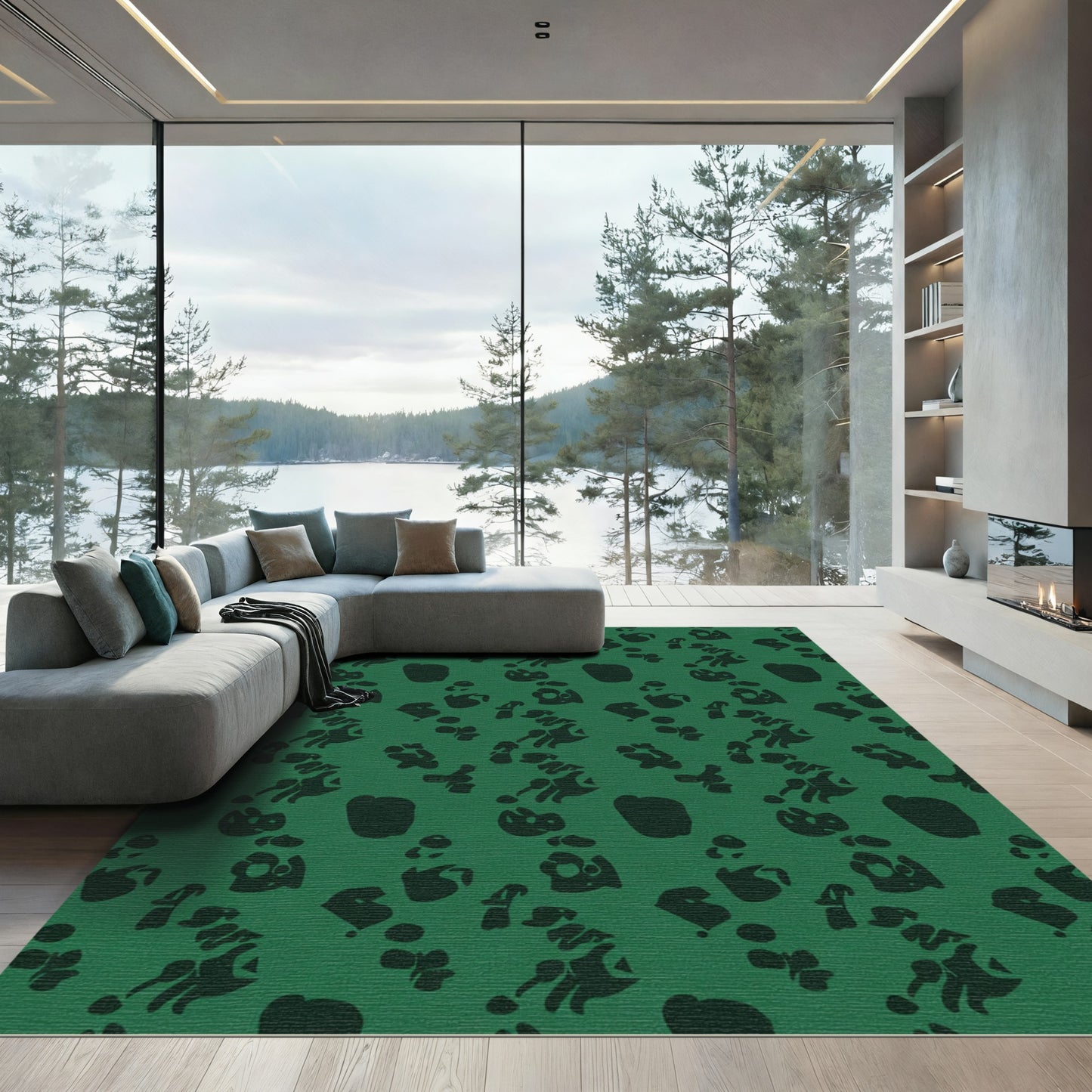 Dark Green Organic Ink Blot Rug