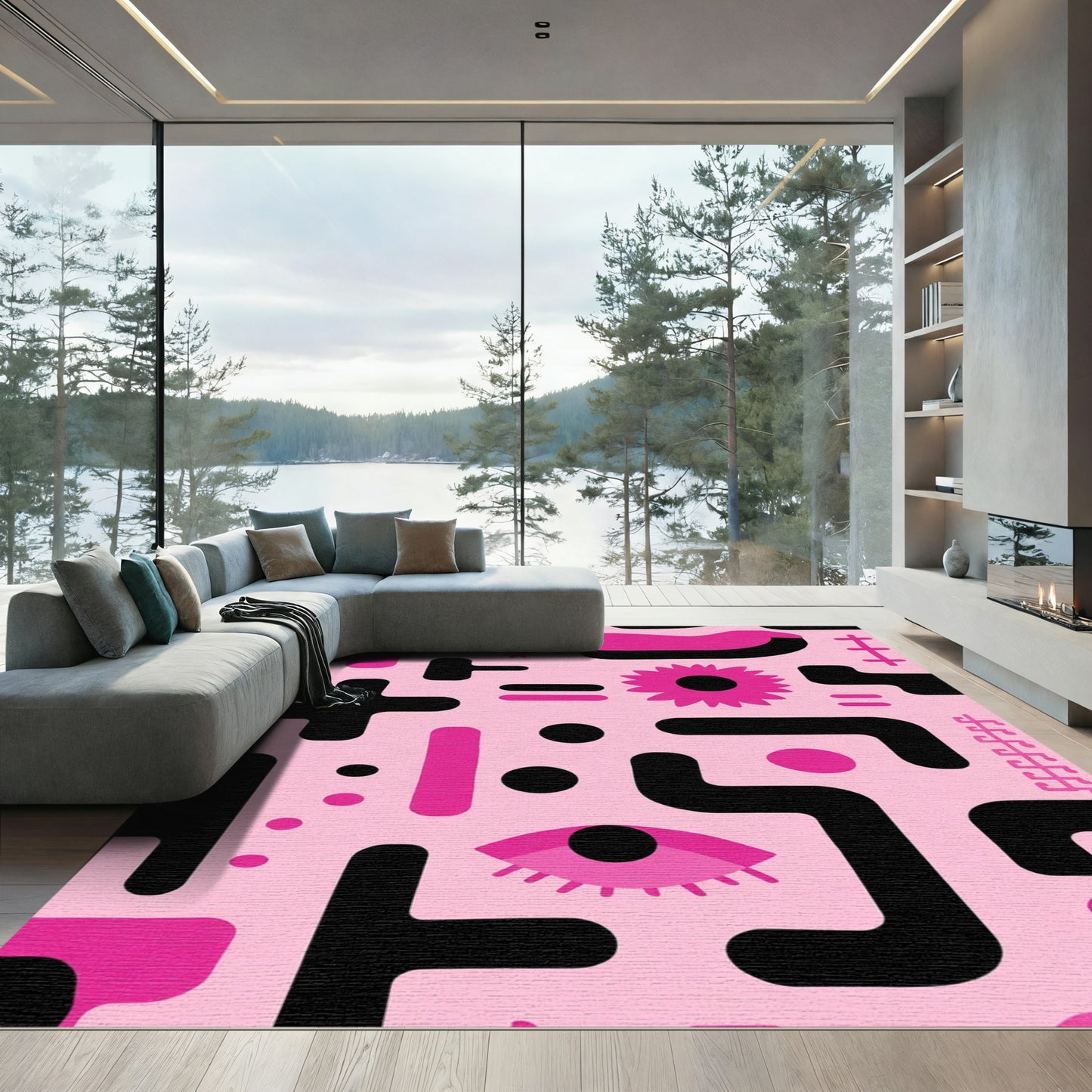 Retro Pink Geometric Eye Abstract Rug