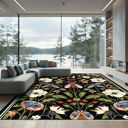 Whimsical Emerald Butterfly Insect Garden Rug