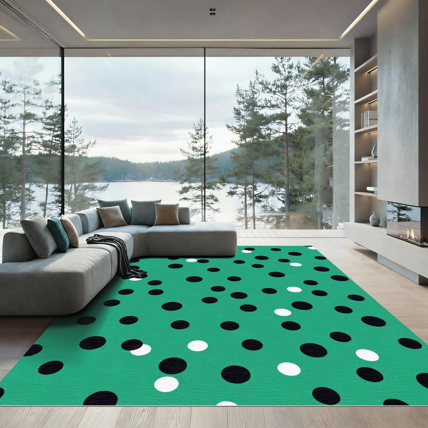 Teal Black White Polka Dot Scatter Rug