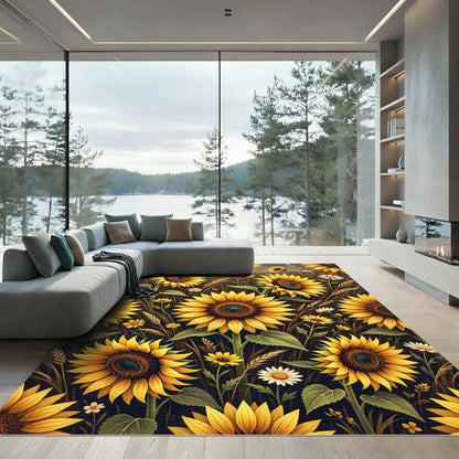 Golden Sunflower Meadow Field Rug