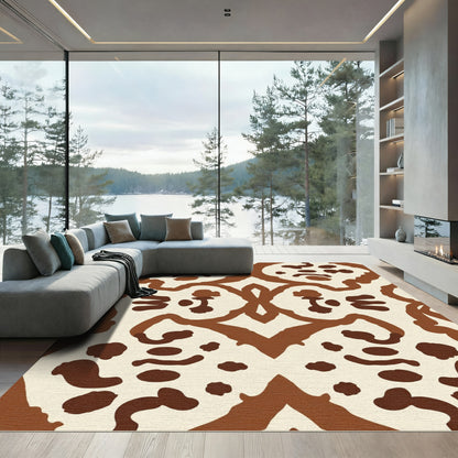 Retro Ochre Tribal Scroll Rug