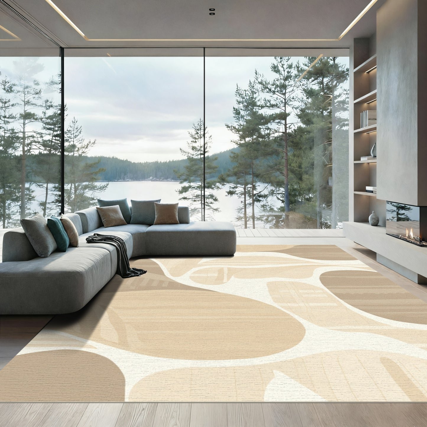 Neutral Abstract Organic Landscape Terracotta Rug