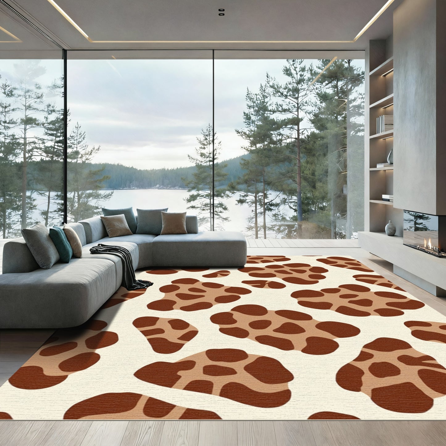 Brown Cream Spotted Animal Print Rug