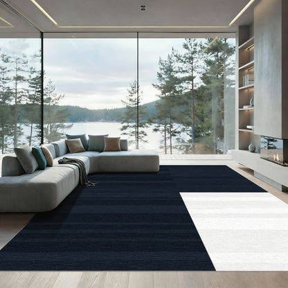 Dark Blue White Horizontal Stripe Rug