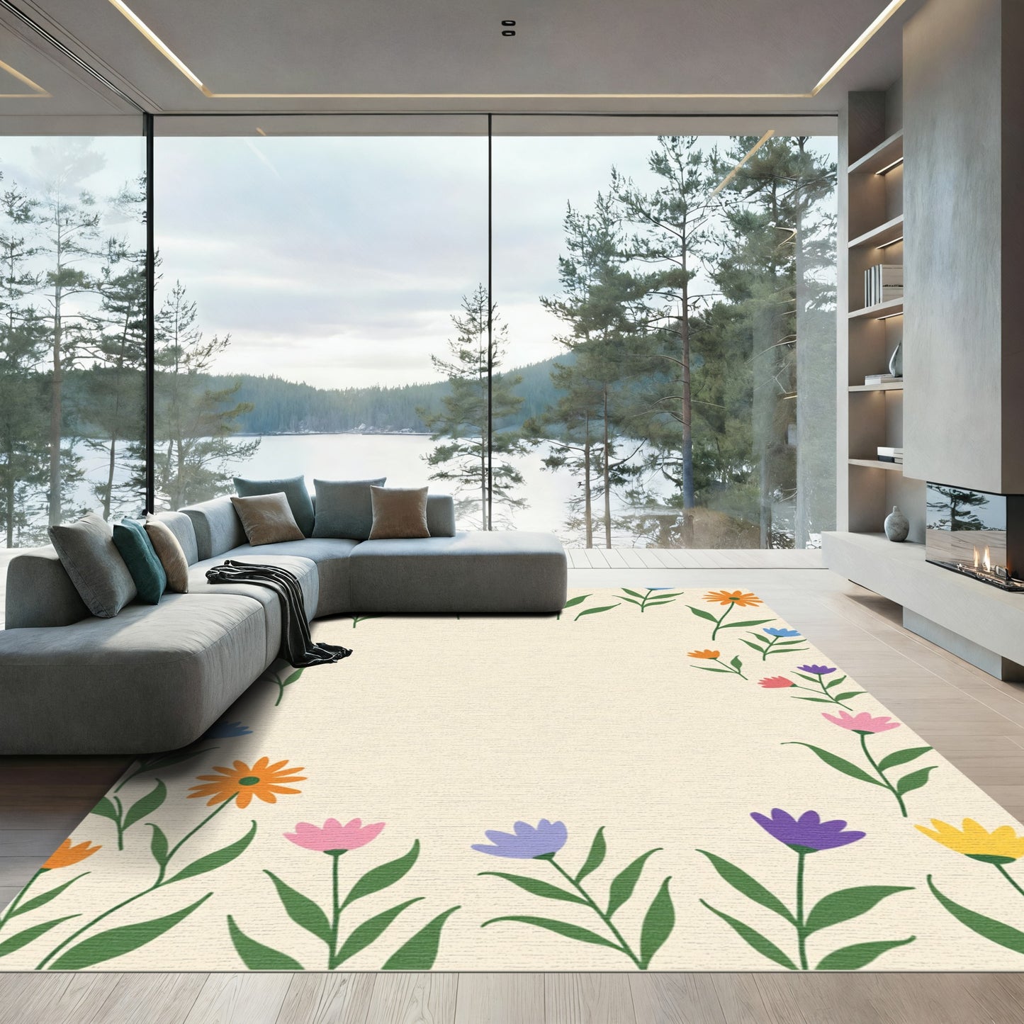 Vibrant Floral Meadow Garland Rug