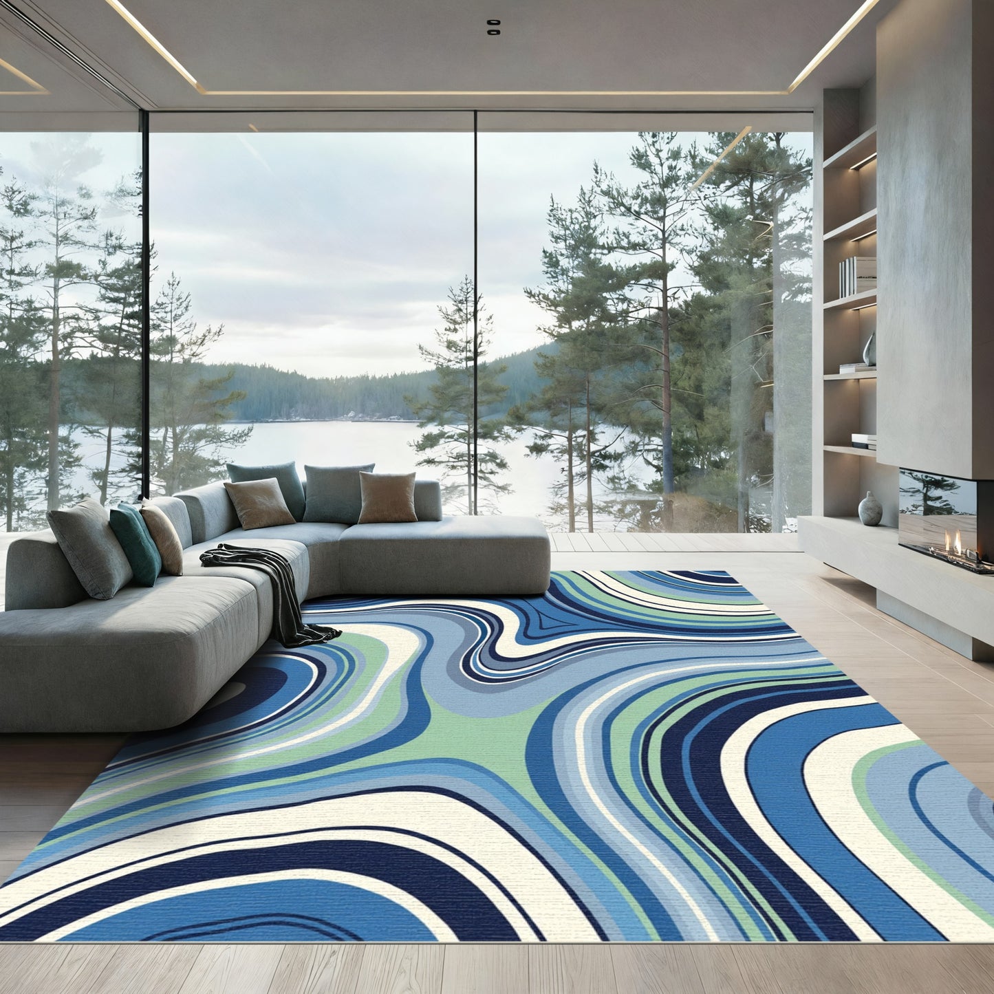 Blue Green Agate Swirl Lines Rug
