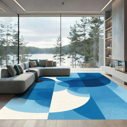 Deep Blue Geometric Overlapping Circles Rug