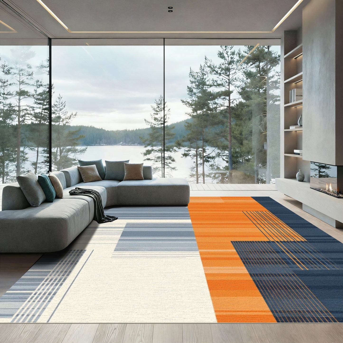 Modern Abstract Geometric Stripe Rug