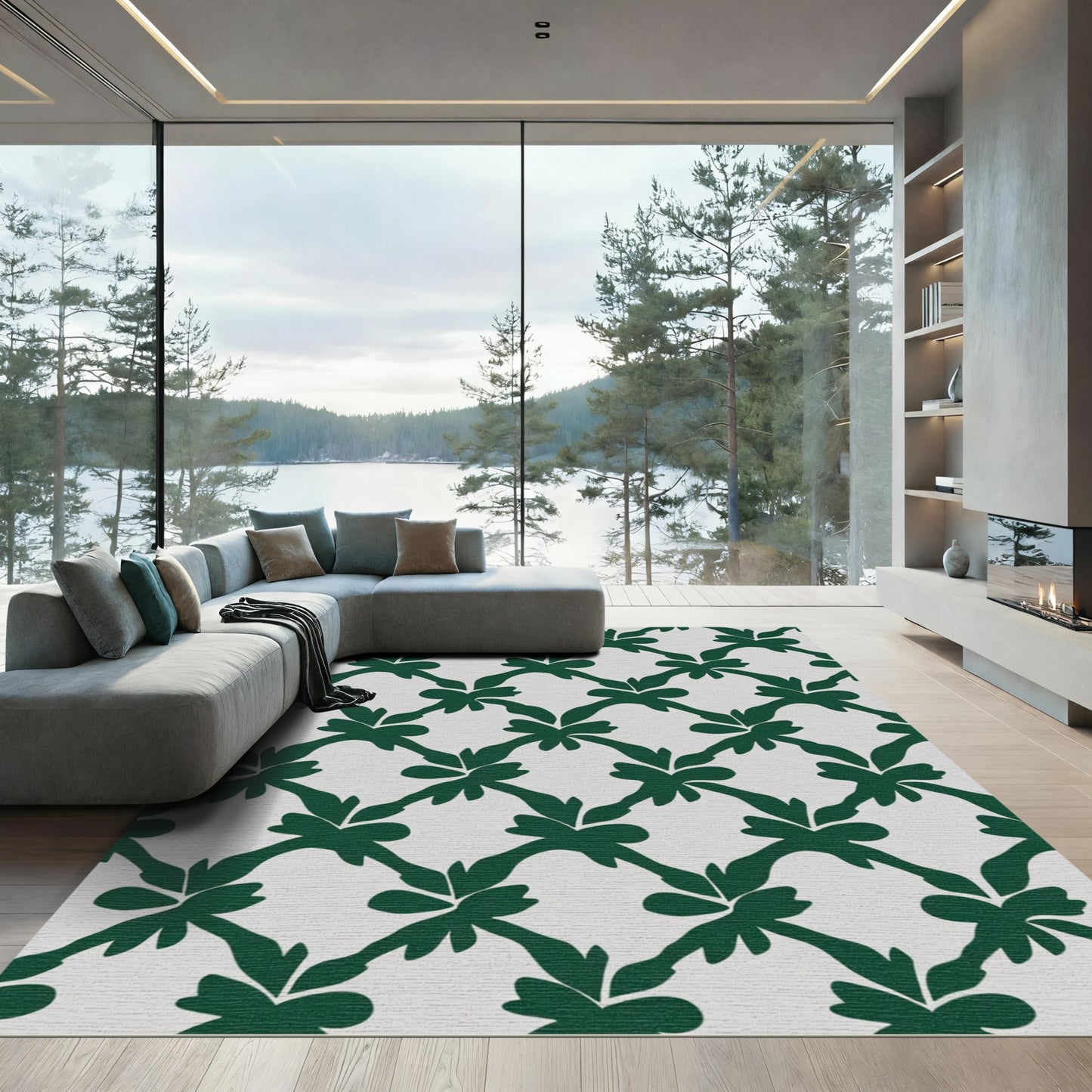 Emerald Green Lattice Leaf Rug