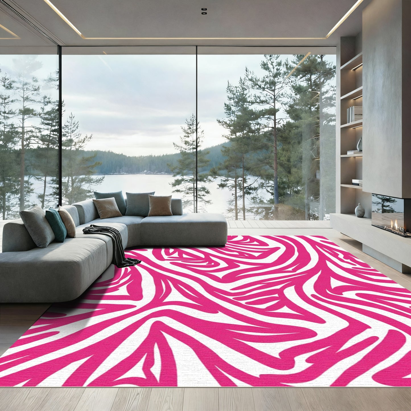Hot Pink Abstract Stripe Rug