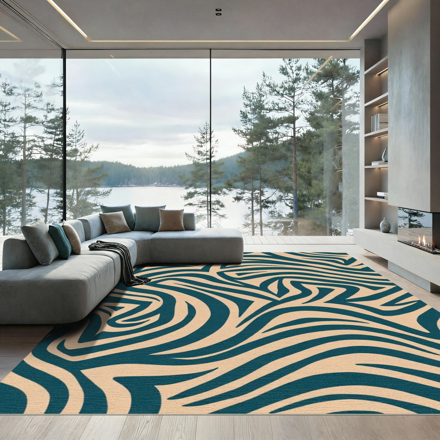 Teal And Tan Animal Print Rug
