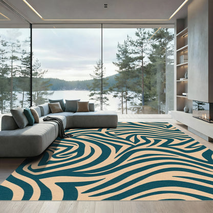Teal And Tan Animal Print Rug
