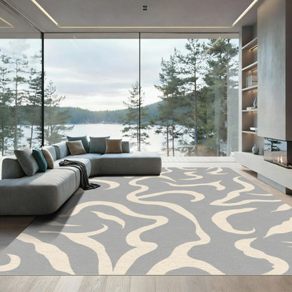 Pale Cream Abstract Swirls Gray Rug