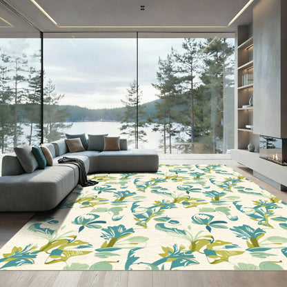 Muted Teal Green Botanical Repeats Rug