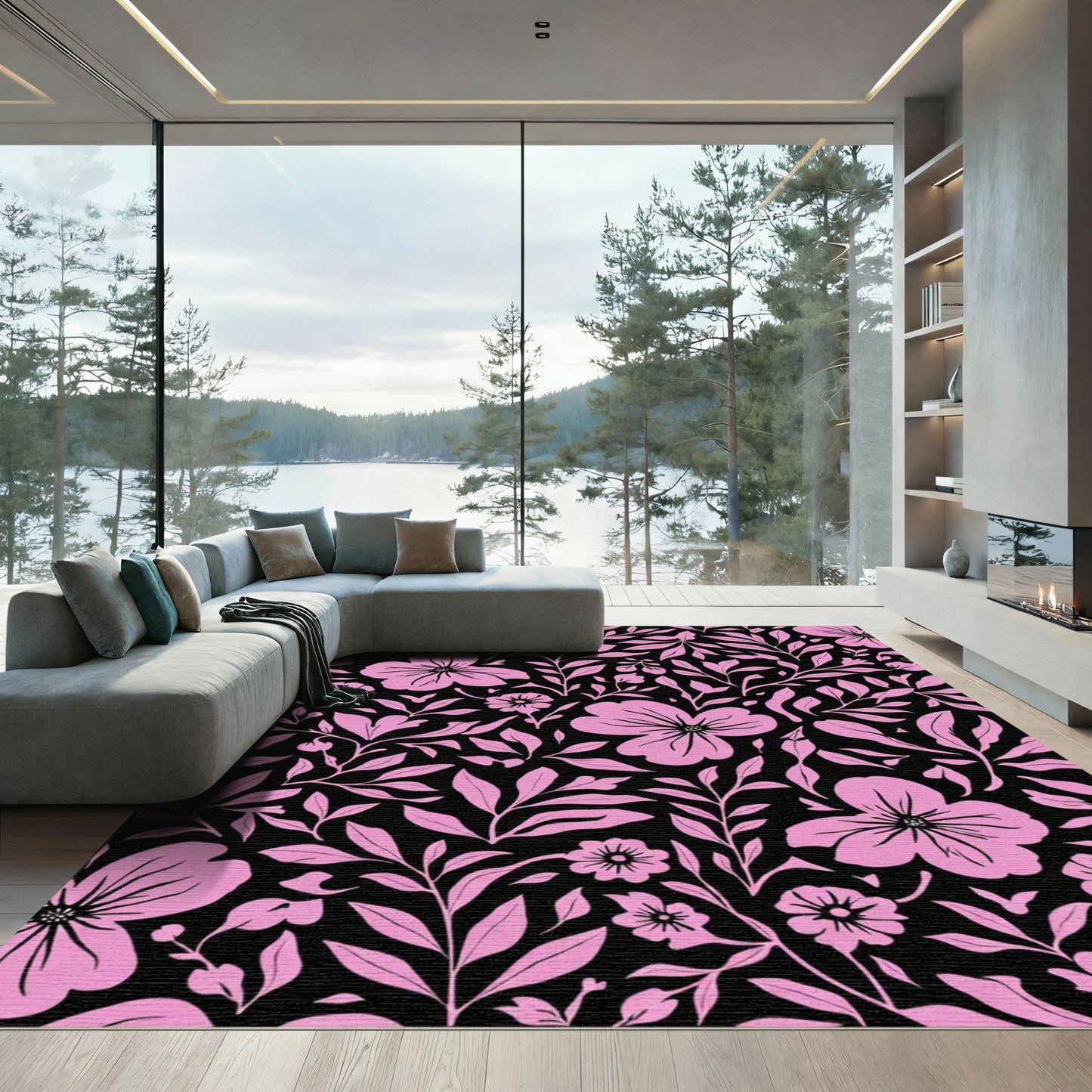 Pink Floral Vine Botanical Rug